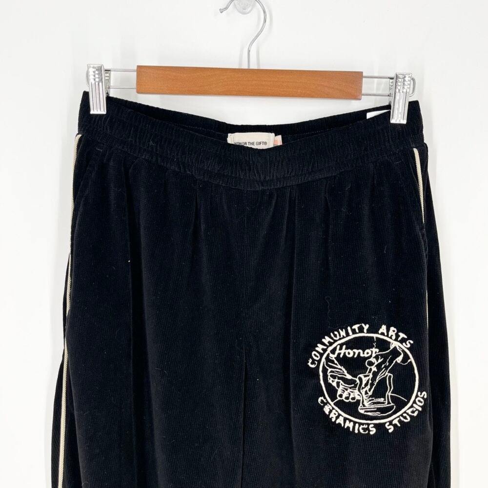 Honor the Gift Piping Track Pants Black Small Corduroy Community Arts - Picture 3 of 9